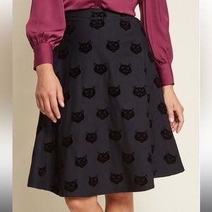 NWT Collectif Black Cat Flocked A-Line Skirt - Unique Vintage UK16 XL w pockets!